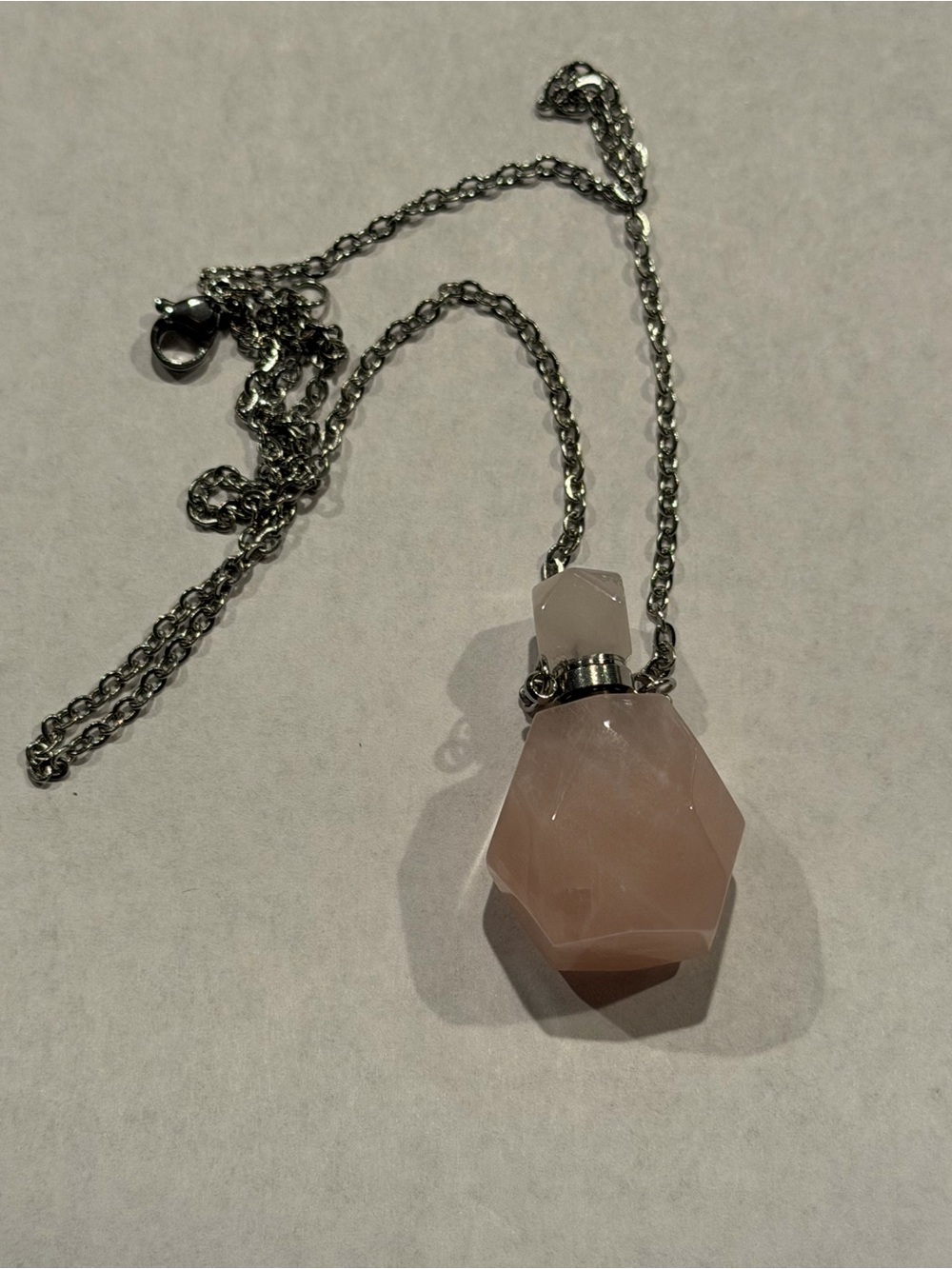 Rose Quartz Faceted Perfume bottle Pendant Necklace -